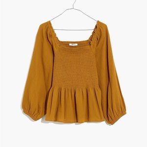 Madewell | Lucie Smocked Peplum Top | Mustard Gold | Size 8
